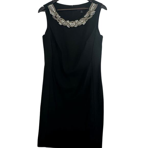 Connected Apparel Little Black Dress Size 8 Pearl & Bead Trim Retroglam Holiday - Picture 1 of 6